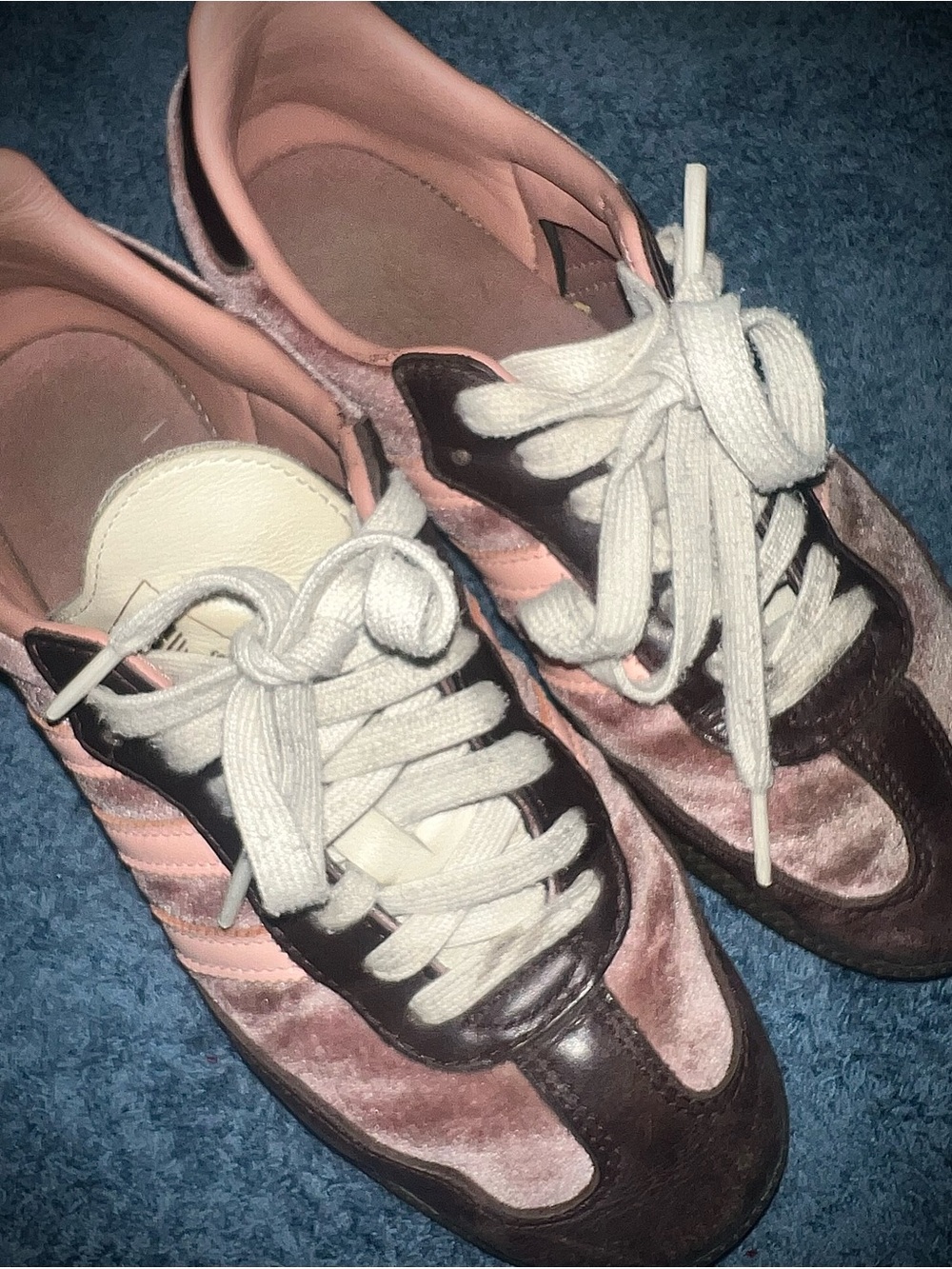 adidas Originals samba velvet sneakers in light pink and brown